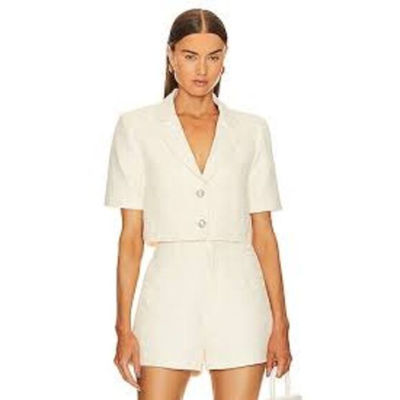 NWT House of Harlow 1960 Tweed Suit Shorts Cropped Blazer Cream Set Small - Picture 1 of 16